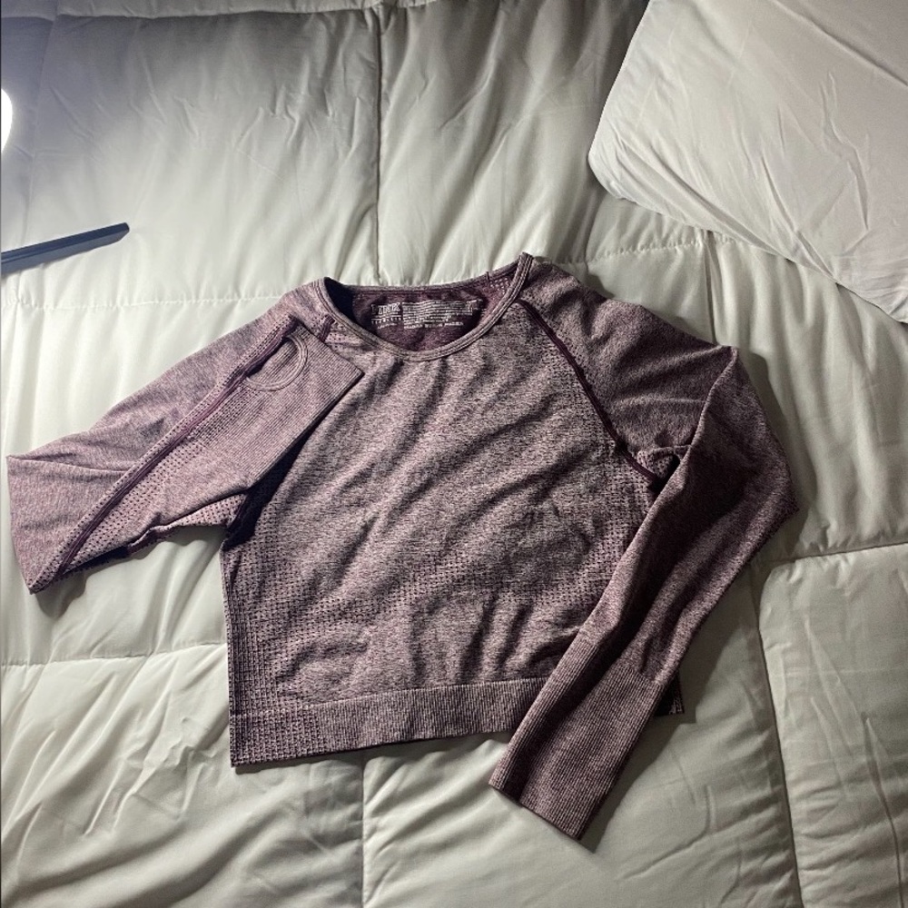 light purple , seamless , pink victoria secret , long sleeve , workout top